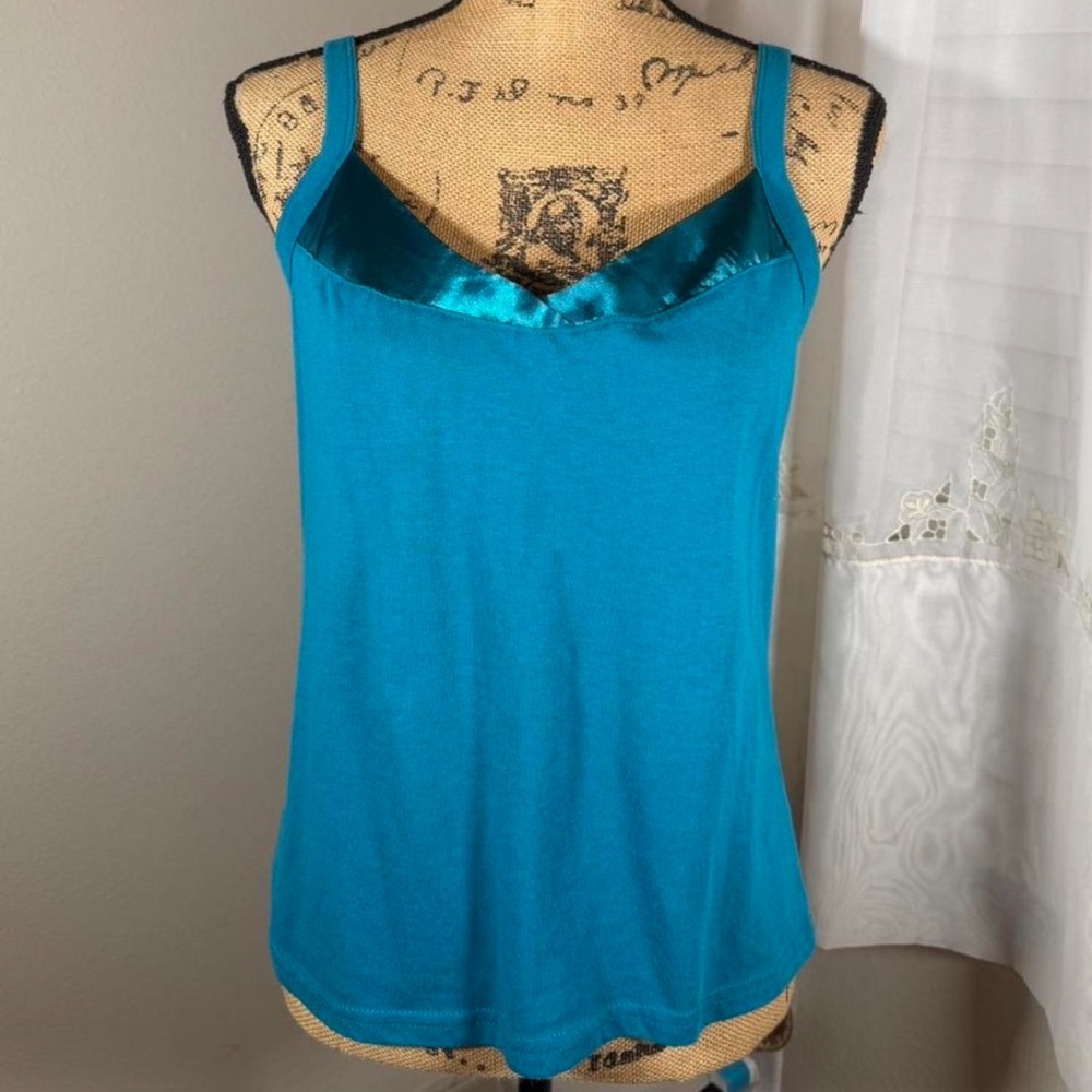 Teal Satin Trim Tank Top